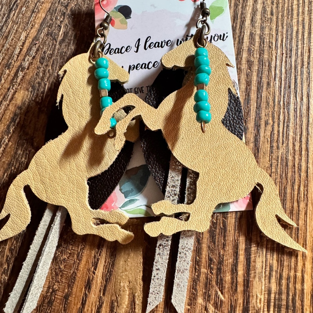 Turquoise Beaded Gold Horse Earrings